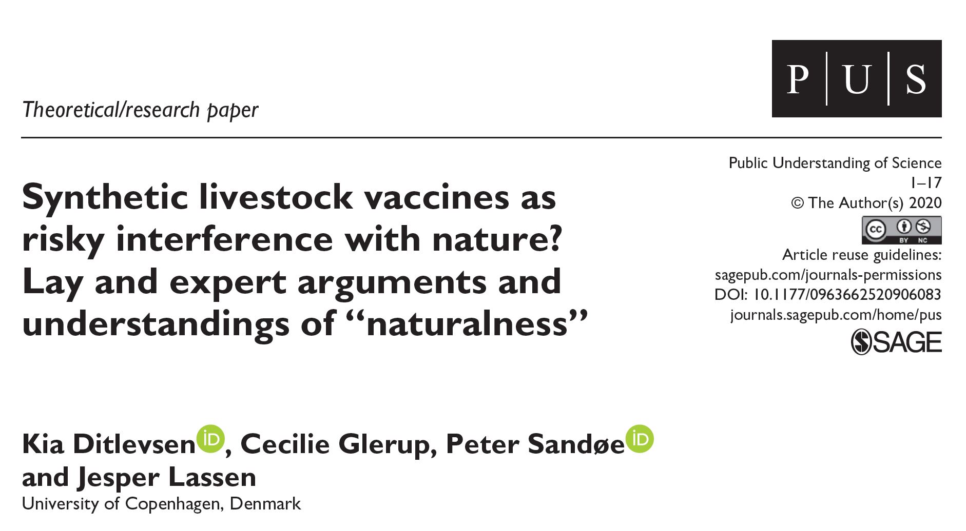 Synthetic livestock vaccines as risky interference with nature? Lay and